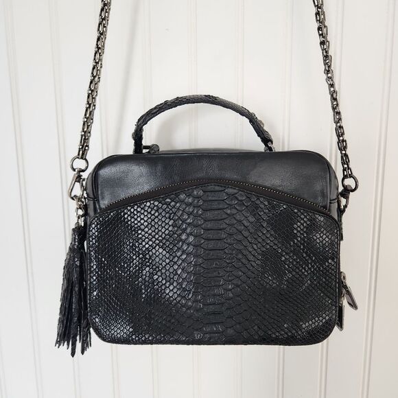 tallulah Handbags - TALLULAH Mini Riley Black Snake Print Crossbody Purse